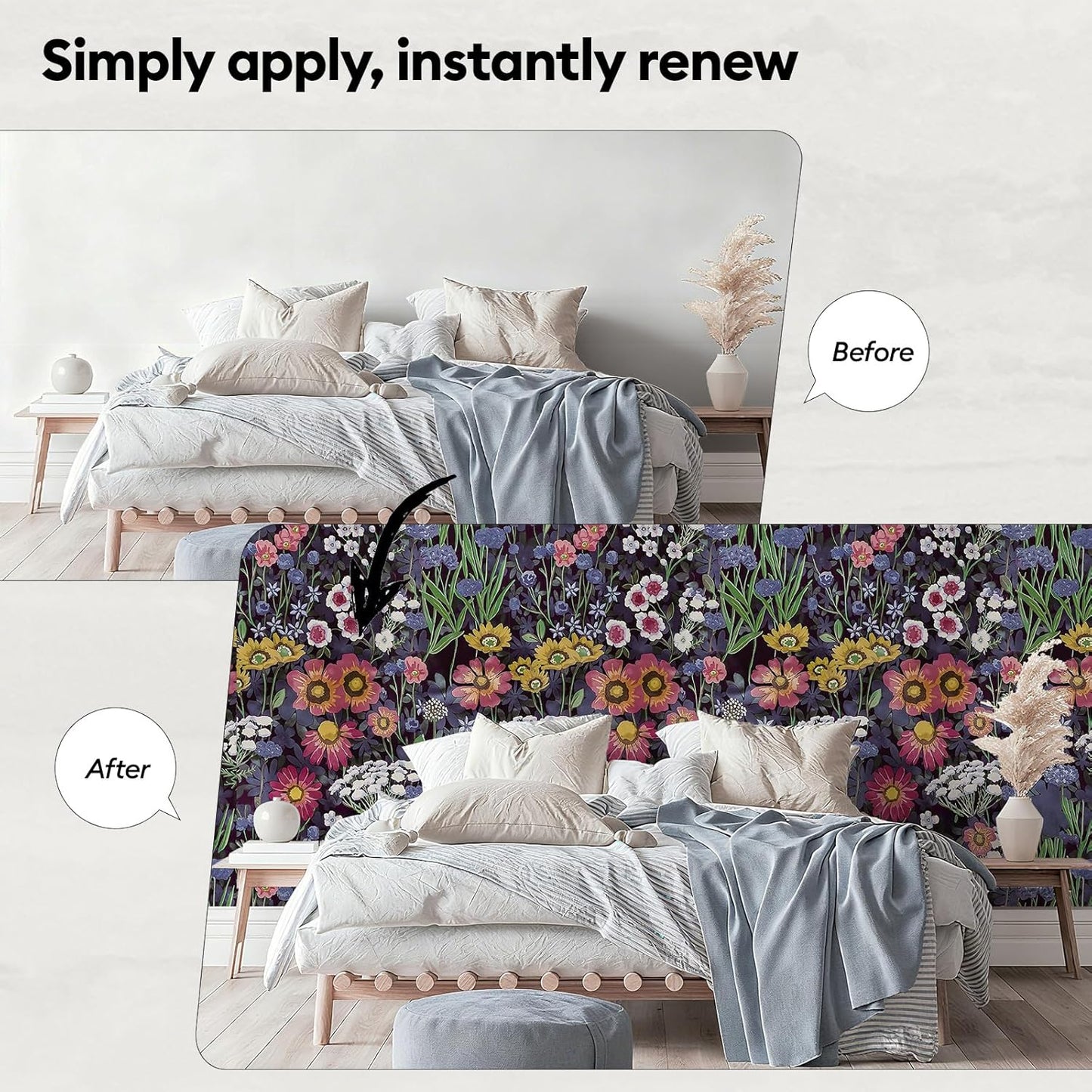 17"x118" Peel and Stick Wallpaper for Renter Friendly, Removable Wallpaper Peel and Stick, Self-Adhesive Textured Contact Paper for Walls, Cabinets, Countertops(Morning Song of Flowers)