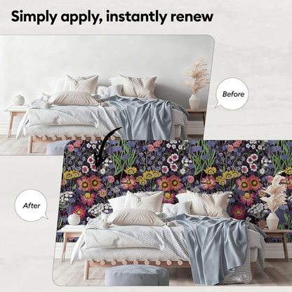 17"x118" Peel and Stick Wallpaper for Renter Friendly, Removable Wallpaper Peel and Stick, Self-Adhesive Textured Contact Paper for Walls, Cabinets, Countertops(Morning Song of Flowers)