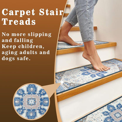 15Pcs Stair Treads for Wooden Steps With Self Adhesive, 8"x30" Non Slip Stair Runners-Peel & Stick Indoor Stair Carpet Runner, Resistant Runner for Kids, Elders and Pets, Black