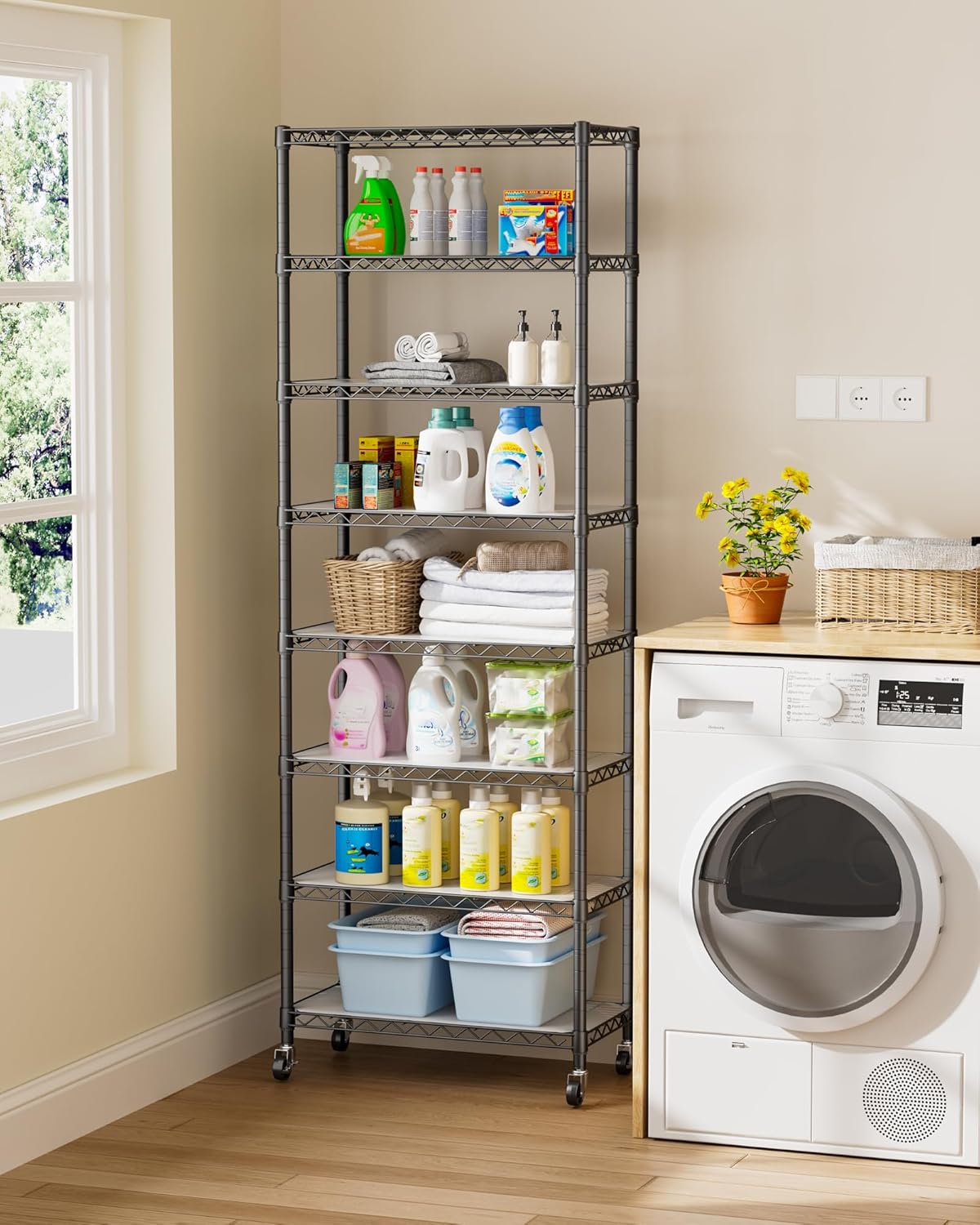 Golpart 4 Tier Adjustable Storage Shelves Metal Utility Shelf Wire Shelving Unit Organizer Rack for Home Kitchen Office Bathroom Pantry Room 12" D x 18" W x 44" H