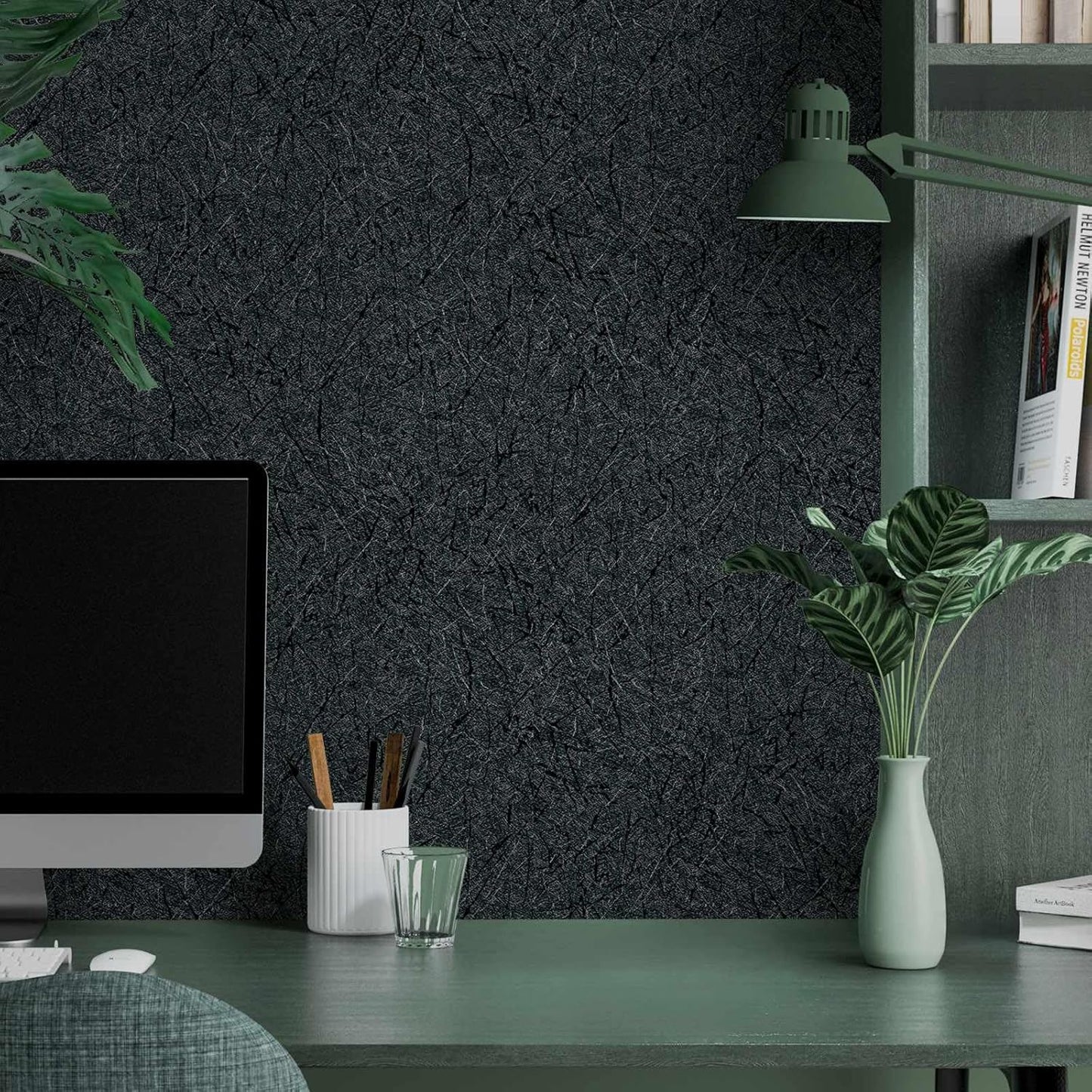 15.7" X 118" Black Silk Wallpaper Embossed Self Adhesive Peel and Stick Wallpaper Contact Paper Removable Waterproof Kitchen Vinyl Wrap Cabinet Furniture Textured Renter Friendly Wall Gift Paper