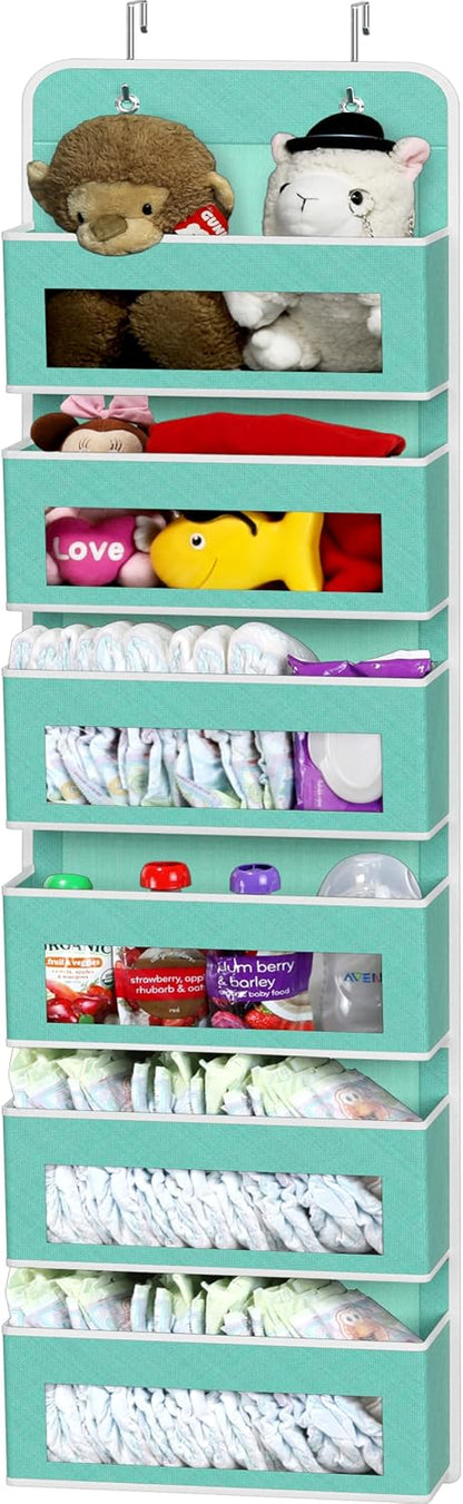 Simple Houseware 6 Clear Window Pocket Over Closet Door Storage Hanging Organizer for Bedroom, Bathroom, Pantry, Beige