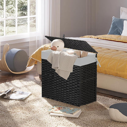 Greenstell Laundry Hamper with Lid, 125L Wicker Laundry Baskets with 2 Removable Liner Bags & 5 Mesh Laundry Bags, Handwoven Rattan Clothes Hamper with Handles for Clothes in Bathroom, Bedroom