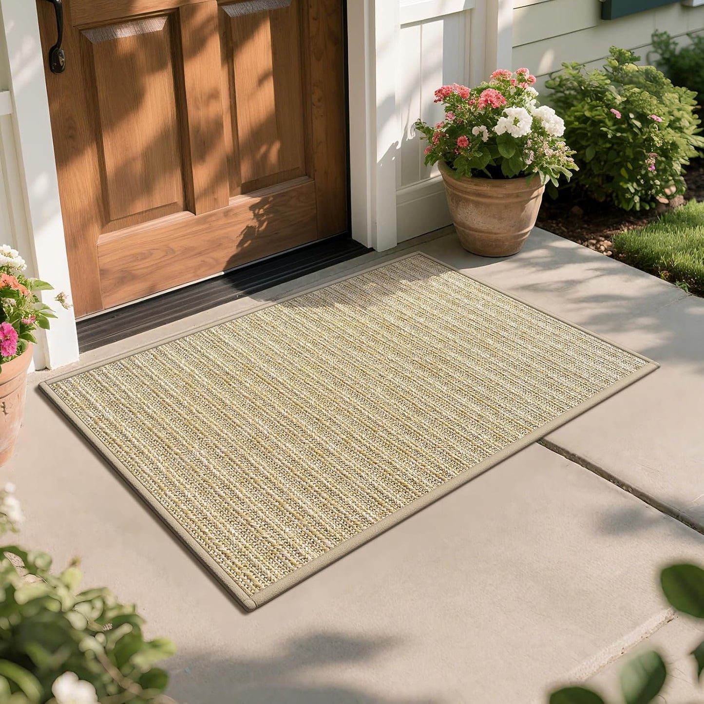 Front Door Mat 17"x30", Heavy Duty Waterproof Dirt Trapping Non-Slip Doormats, Low Profile Entrance Mats for Front Indoor/Outdoor, Brown