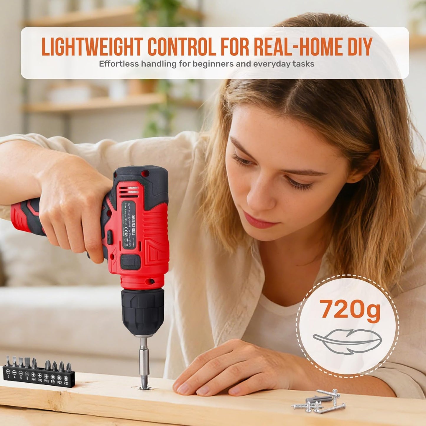 Hi-Spec Pink Tool Set with 8V Drill Set. Complete Cordless & Rechargeable USB Electric Drill Driver Kit for Women, Home DIY Repair & Maintenance, in a Compact Toolbox.