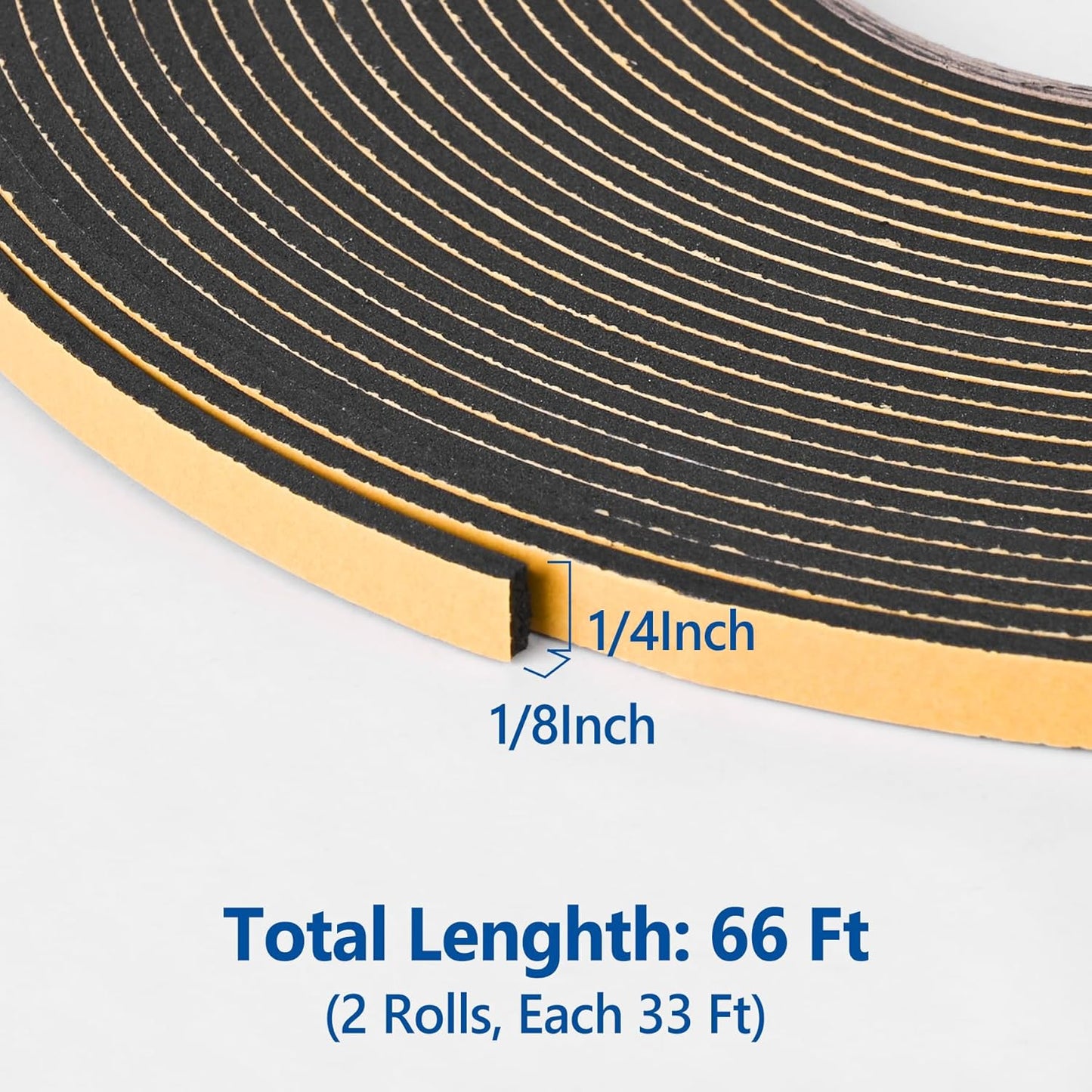 Kikerike Self Adhesive Foam Tape Weatherstrip 1/2In x 1/4In x 16.5Ft High Density Foam Insulation Strips Seal Weather Stripping with Strong Adhesive for Door and Window Sound Isolation Soundproofing