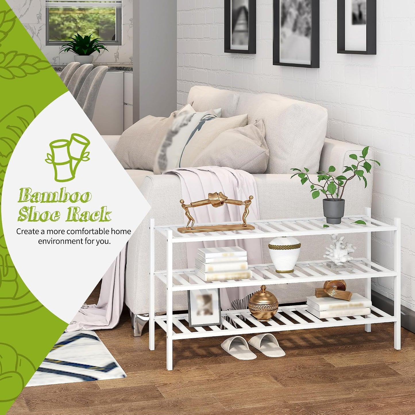 BMOSU 2-Tier Bamboo Small Shoe Rack Premium Stackable Shoe Shelf Storage Organizer for Hallway Closet Living Room Entryway Organizer (Black Bamboo)