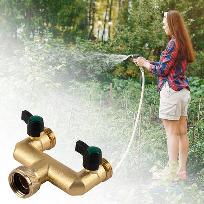 Hose Splitter, 2 Way Heavy Duty Brass Garden Hose Splitter, Outdoor Faucet Splitter, for 3/4" Hose Connector, Hose Spigot Adapter with 2 Individual ON/Off Valves