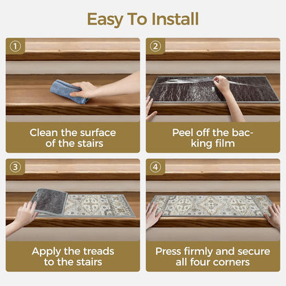 sarben Non Slip Stair Treads for Wooden Steps 15PCS - 8"x30" Indoor Safety Carpet, Edging Mats with TPE Adhesive Backing, Pet and Elderly Friendly Stair Rugs (Taupe) - Colors A