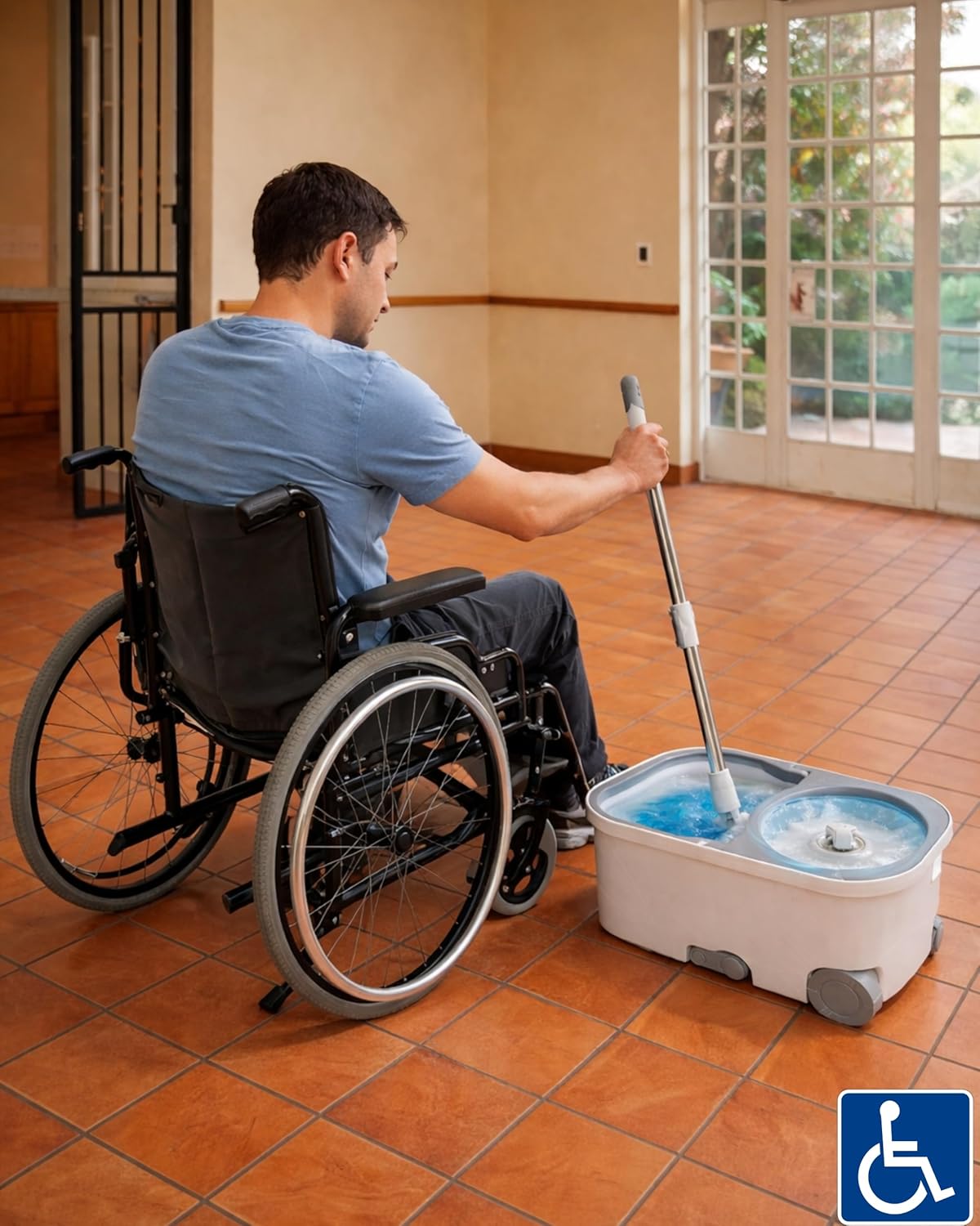 Spin Mop and Bucket System with Wringer, Microfiber Spin Mop and Bucket Set, Stainless Steel Handle, Rolling Mop Bucket with Drain Plug, Includes 3 Mop Heads for Hardwood Tile Floors