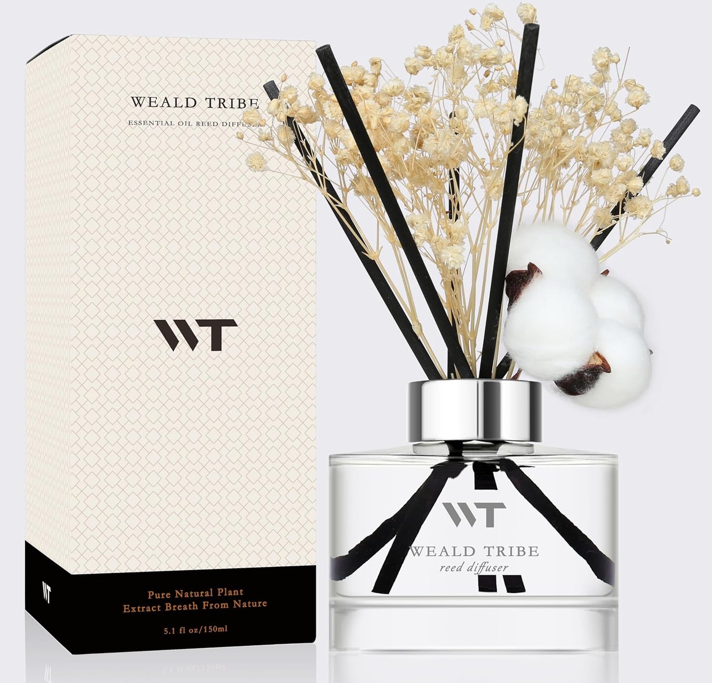 Flower Reed Diffuser Set Wild Eucalyptus Mint Scent for Bathroom Accessories Shelf Decor & Air Fresheners, Sticks Defusers with 5.1 fl oz Essential Oils & Leaves, House Bedroom Office Decor & Gifts