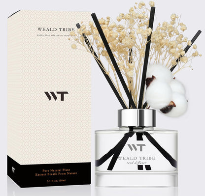 Flower Reed Diffuser Set Wild Eucalyptus Mint Scent for Bathroom Accessories Shelf Decor & Air Fresheners, Sticks Defusers with 5.1 fl oz Essential Oils & Leaves, House Bedroom Office Decor & Gifts