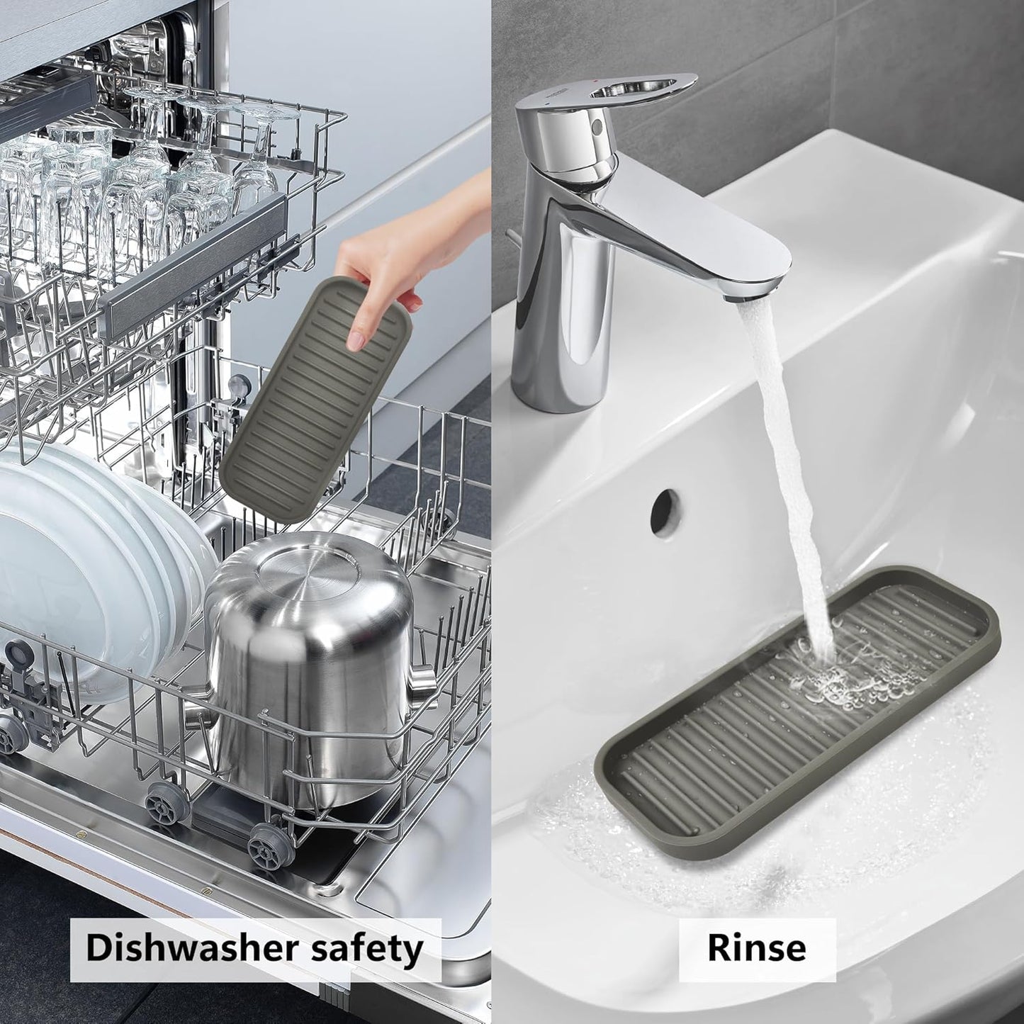 Silicone Sponge Holder Kitchen Sink Organizer Tray Dish Caddy Soap Dispenser, Scrubber Spoon Holder,Dishwashing Accessories 2 Pack (Black)
