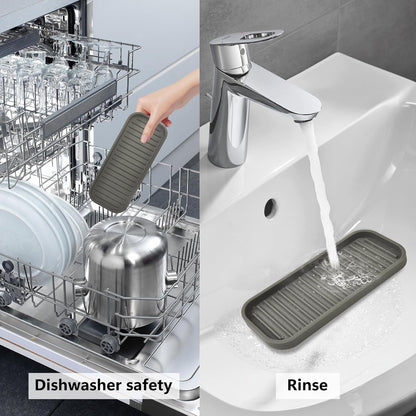 Silicone Sponge Holder Kitchen Sink Organizer Tray Dish Caddy Soap Dispenser, Scrubber Spoon Holder,Dishwashing Accessories 2 Pack (Black)