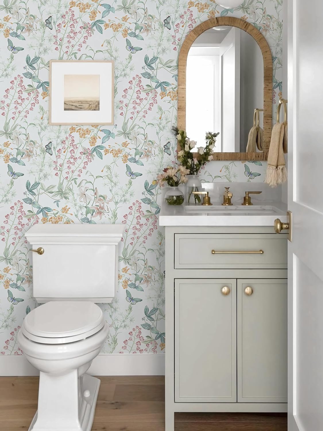 Dimoon 17.3''x78.7'' Vintage Peel and Stick Wallpaper Boho Beige Neutral Contact Paper White Floral Bird Wallpaper Removable Botanical Renter Friendly Modern Wall Paper Bedroom Bathroom Vinyl Roll