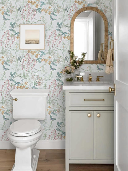 Dimoon 17.3''x78.7'' Vintage Peel and Stick Wallpaper Boho Beige Neutral Contact Paper White Floral Bird Wallpaper Removable Botanical Renter Friendly Modern Wall Paper Bedroom Bathroom Vinyl Roll