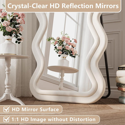 71"x32" Flannel Full Length Mirror, Arched Mirrors Full Length with Stand, Flannel Floor Mirror for Bedroom and Living Room, Full Body Mirror Hanging or Leaning, White