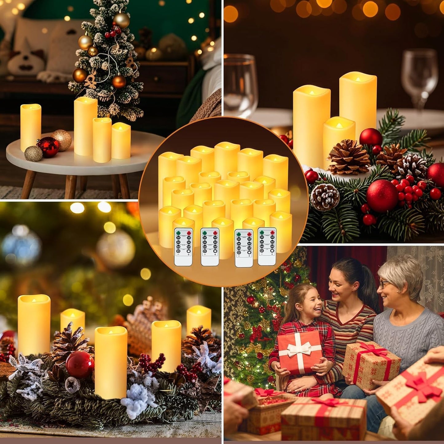 Enpornk Flameless Battery Operated Outdoor Waterproof Set of 12(D: 3" x H: 3" 4" 5" 6") Pillar LED Candles with 10-Key Remote and Cycling 24 Hours Timer