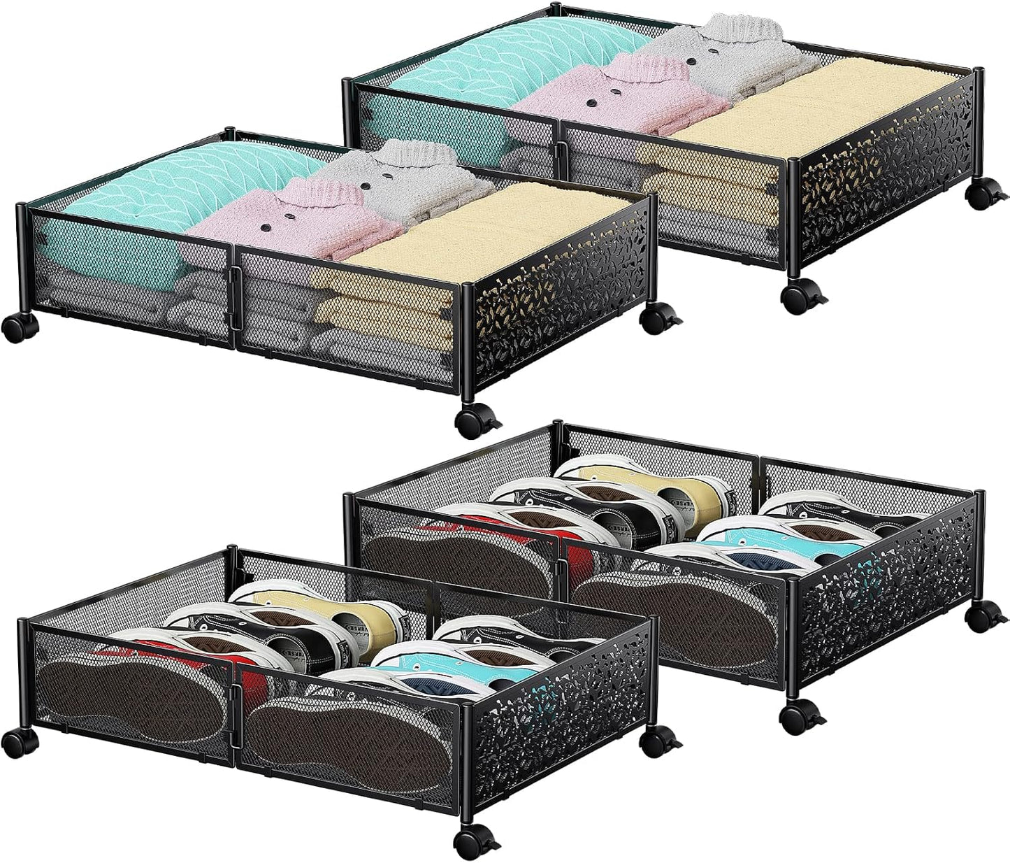 Under Bed Storage, Under the Bed Storage Containers with Wheels, Under Bed Shoe Storage Organizer Drawer for Bedroom Clothes Shoes Blankets -2Pack
