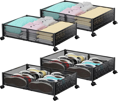 Under Bed Storage, Under the Bed Storage Containers with Wheels, Under Bed Shoe Storage Organizer Drawer for Bedroom Clothes Shoes Blankets -2Pack