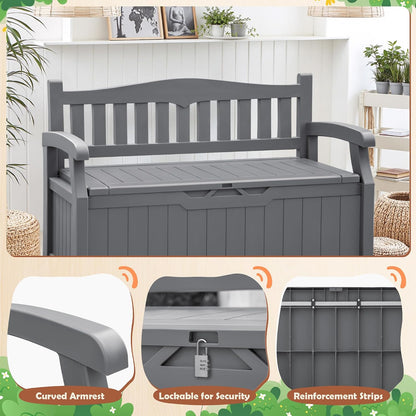 JUMMICO 80 Gallon Resin Outdoor Storage Bench, Large Deck Box with Armrest, Lockable&Waterproof for Garden, Home, Patio, Pools (Black, 80 Gallon)