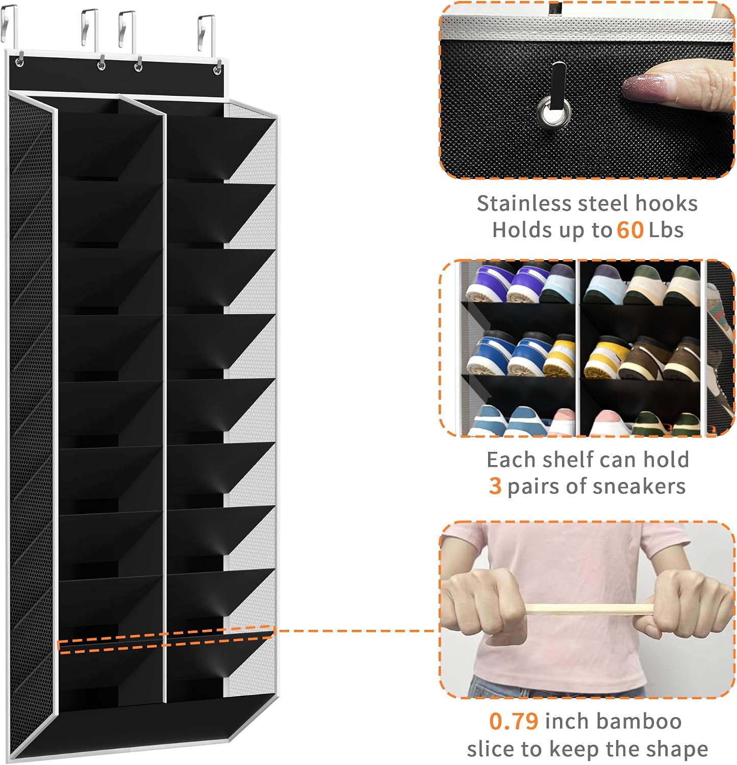 KEEPJOY Over The Door Shoe Organizer,Hanging Shoe Organizer 12 Mesh Pockets Shoe Organizer for Closet,Works Well for Men and Woman Kids Shoes Storage, 57.5×12.6inch(Beige)