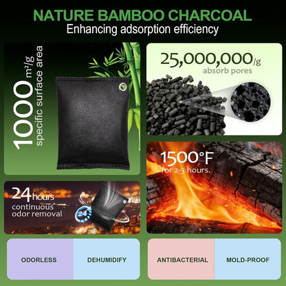 Activated charcoal deodorizer (11 x 100g), bamboo charcoal air purification bags, suitable for dehumidifying, home, refrigerator, shoes, pets, wardrobe, car air freshener deodorant bags.
