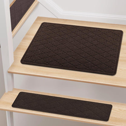 KOOTETA Stair Treads for Wooden Steps Indoor, 15 Pack 8" X 30" Non Slip Carpet Stair Treads with Reusable Adhesive for Kids Elders and Dogs, Surface Polyester TPR Backing Stair Runner Rugs, Dark Grey