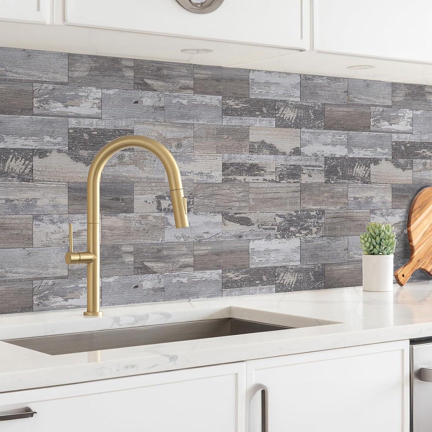 StyloVue 100 Pieces Peel and Stick Backsplash for Kitchen, 3" x 6" PVC Subway Tile, Glossy White with Dark Gray Grout, Self Adhesive Stick on Wall Tiles for Kitchen, Bathroom, Fireplace, RV