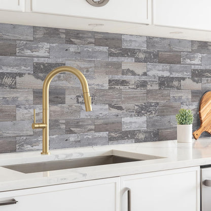 StyloVue 100 Pieces Peel and Stick Backsplash for Kitchen, 3" x 6" PVC Subway Tile, Glossy White with Dark Gray Grout, Self Adhesive Stick on Wall Tiles for Kitchen, Bathroom, Fireplace, RV