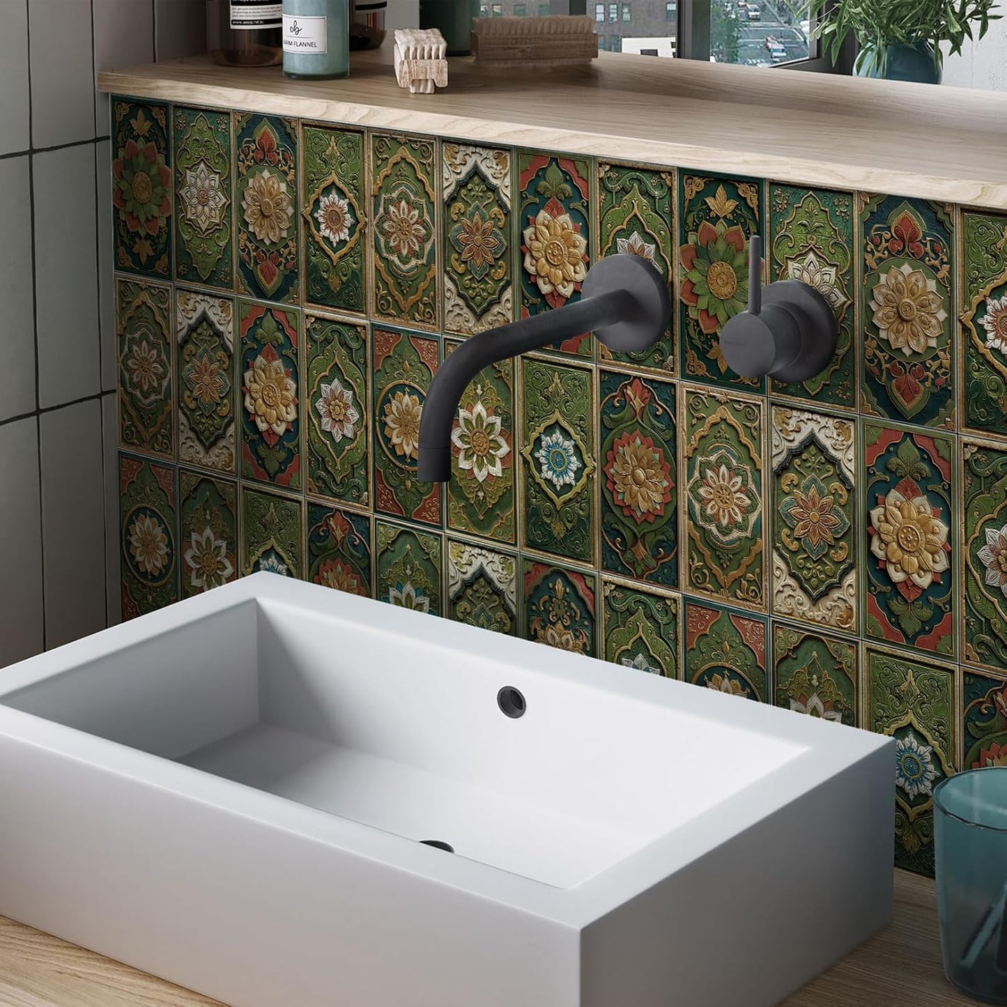VICCI 32Pcs Tile Decals - Peel and Stick Kitchen Backsplash - Decorative Wall Tiles Stickers 8" x 4" Self-Adhesive Waterproof Removable for Bathroom Cabinets Home DIY Projects Decor