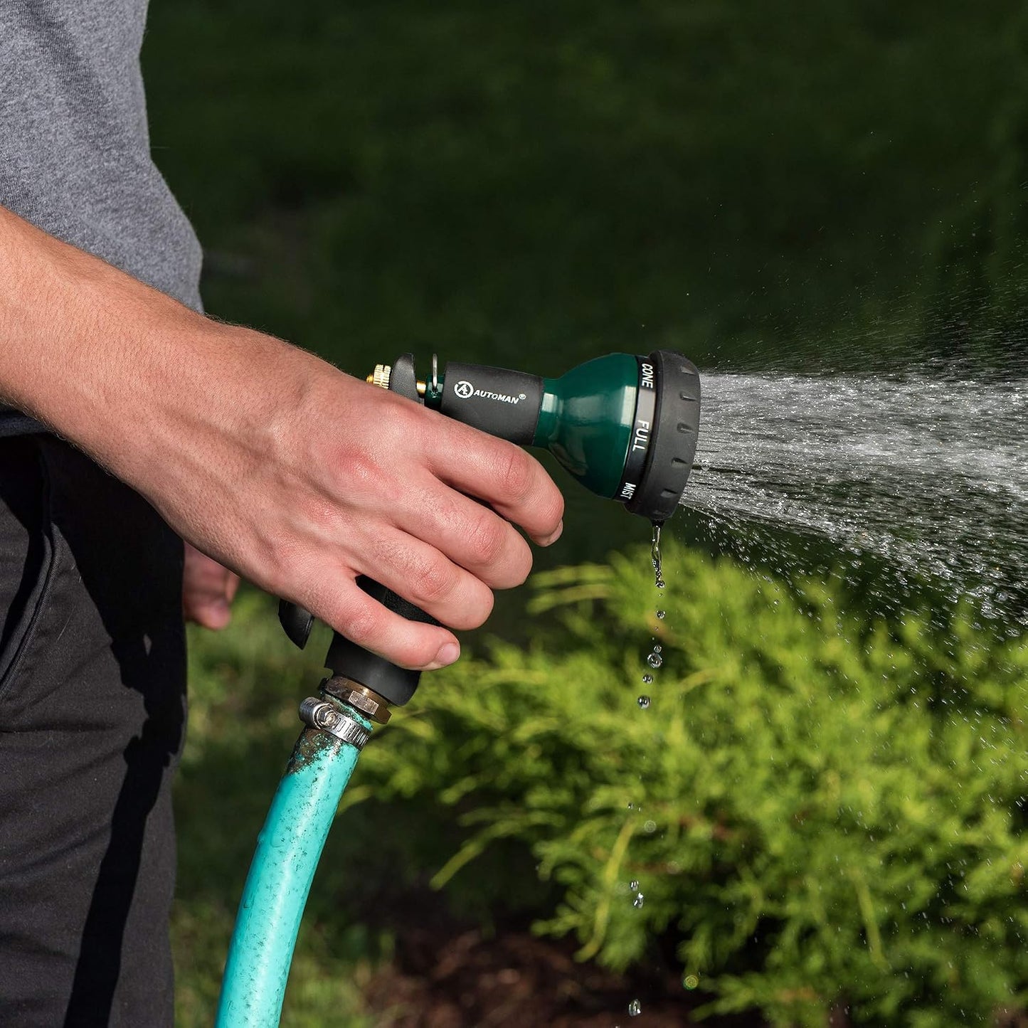 AUTOMAN Garden Hose Nozzle - 2 Pack, 100% Metal High Pressure Spray Nozzle, Labor-Saving Design, Heavy Duty for Garden Watering, Car Washing, Window Cleaning, Pets Bathing
