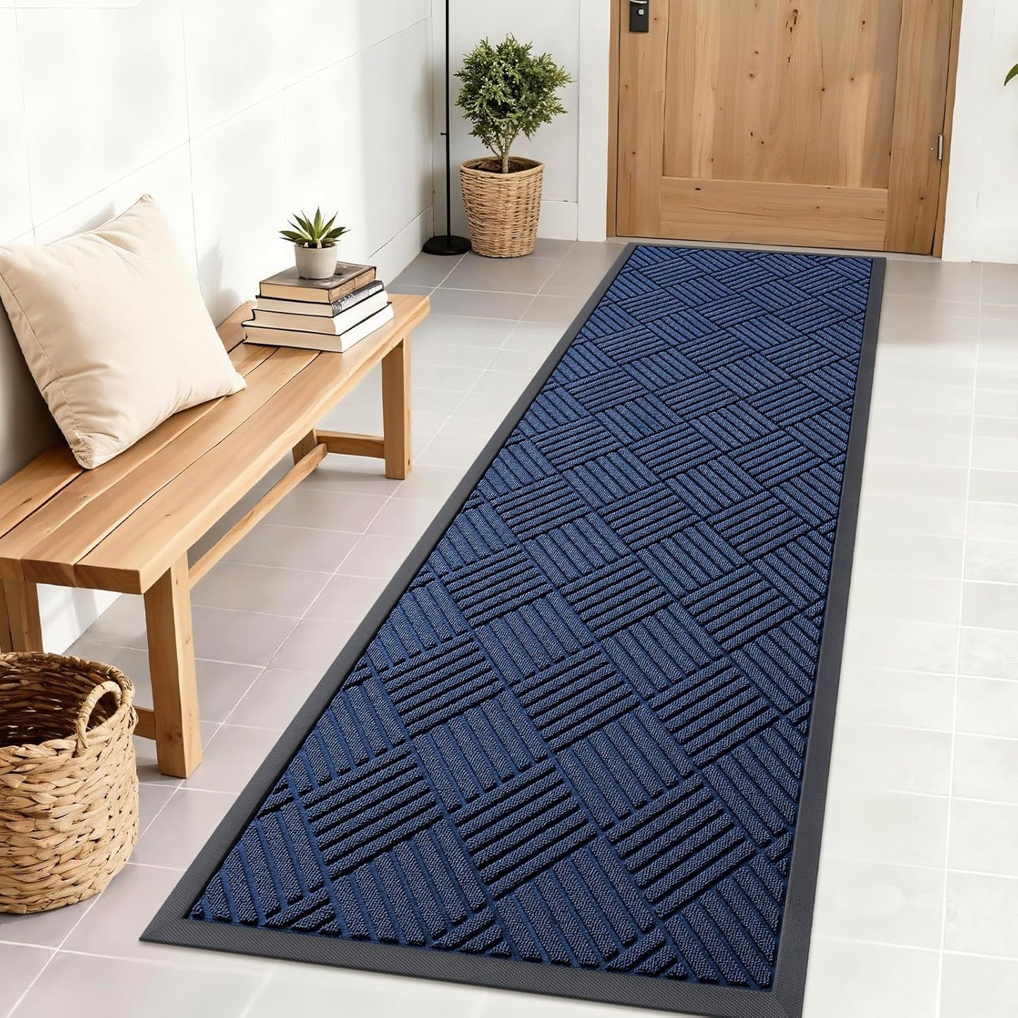 OLANLY Front Door Mat Outside Entrance 29.5x17, Absorbent, Heavy Duty Sturdy Natural Rubber Doormat Indoor Outdoor, Stain and Fade Resistant, Non-Slip Low Profile Floor Mat for Entryway, Grey Diamond