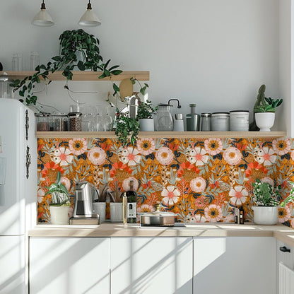 HAOKHOME Boho Peel and Stick Wallpaper Floral Wall Paper Removable for Bedroom Navy/Pink/Orange Contact Paper 17.7in x 9.8ft