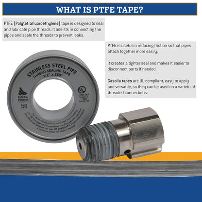 Gasoila Nickel PTFE Thread Seal Tape – Professional-Grade, 1/2 Inch x 260 Inch, High-Density Thread Tape for Stainless Steel Pipes– Leak-Proof Seal, Non-Toxic