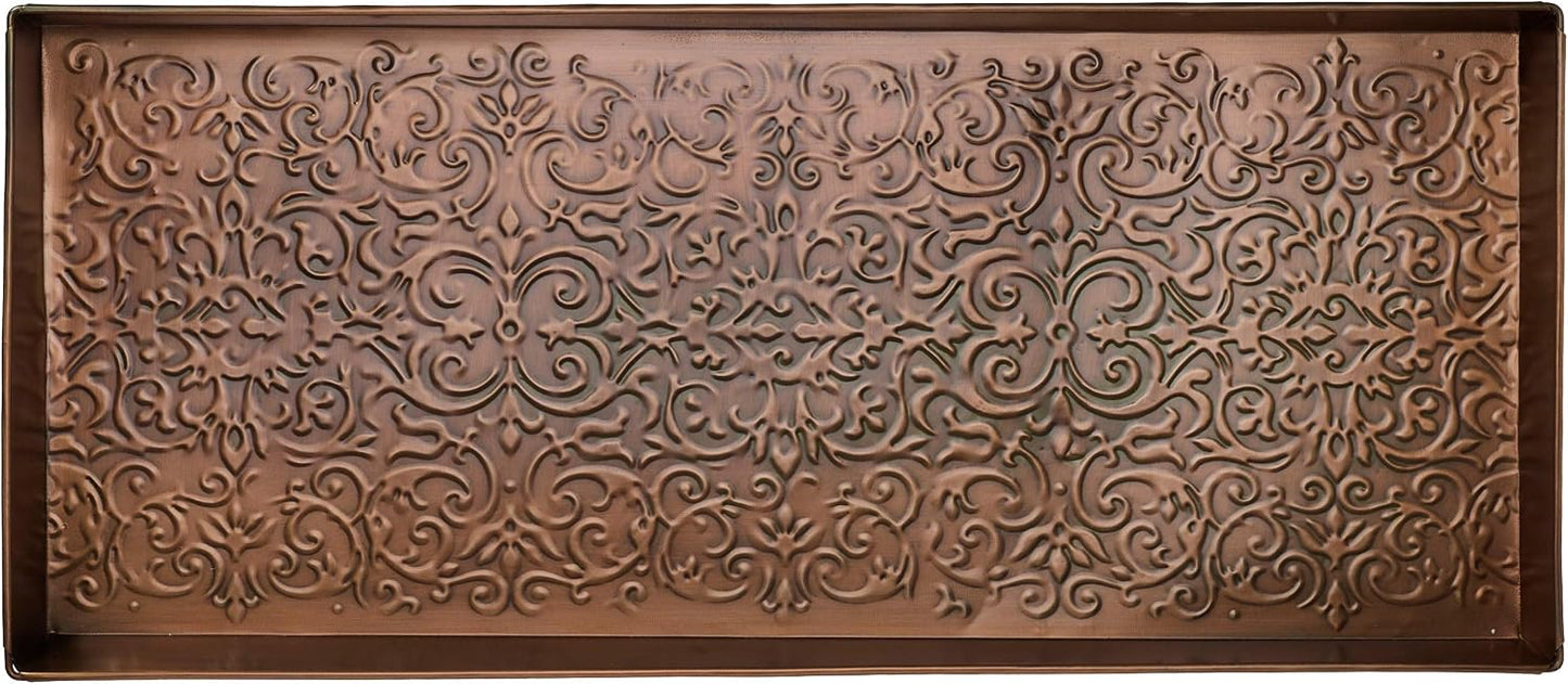 HF by LT Birch Forest Pattern Metal Boot Storage Tray, 30 x 13 inches, Antique Copper Finish