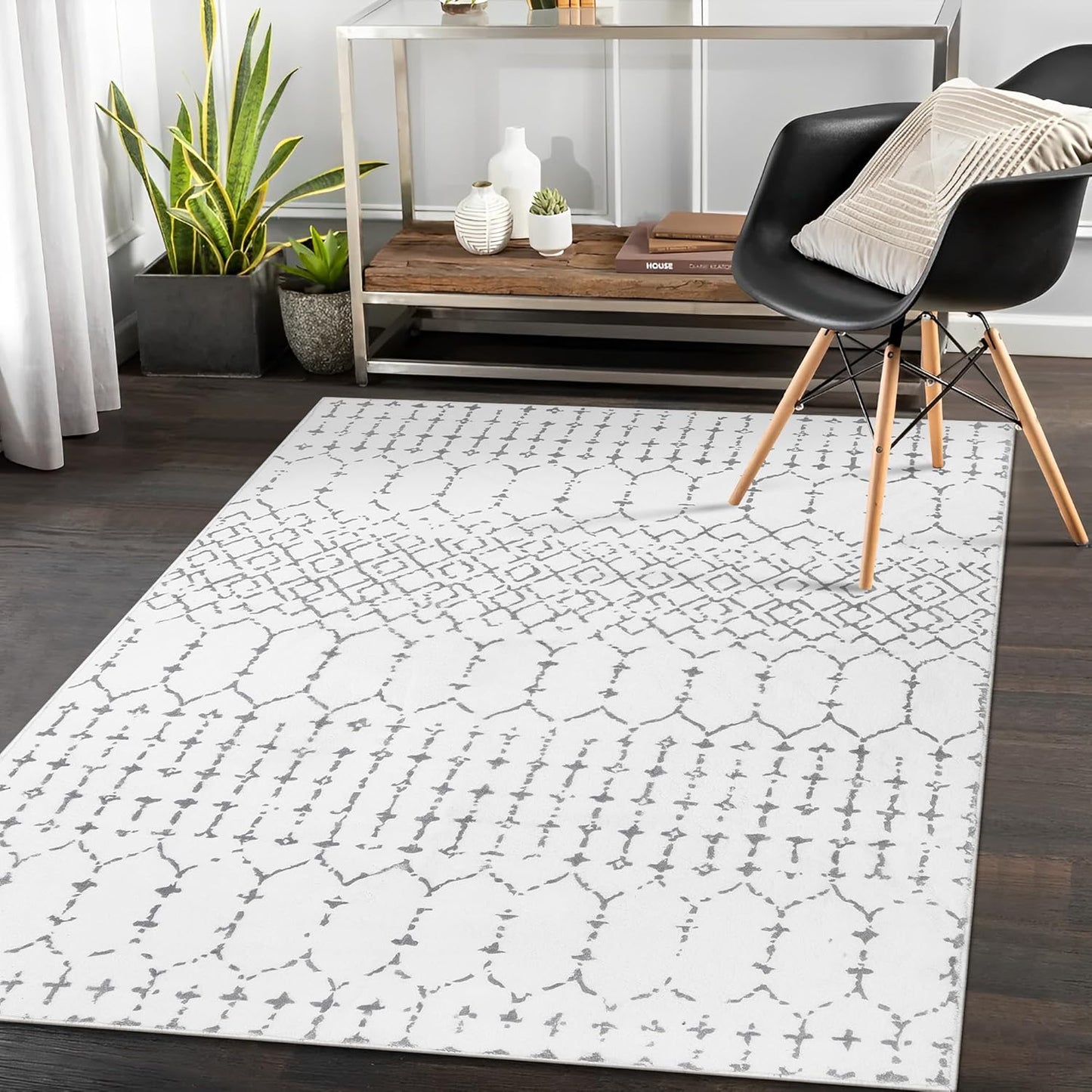 Lahome Moroccan Entry Rug 2x3, Non-Slip Washable Front Indoor Door Mat Rubber Backing Low-Profile Door Rugs, Small Geometric Print Distressed for Entryway Bathroom Kitchen, Black Hana