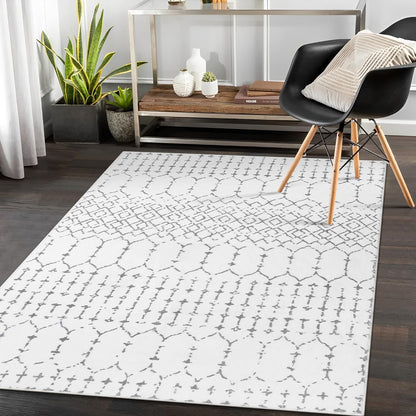 Lahome Moroccan Entry Rug 2x3, Non-Slip Washable Front Indoor Door Mat Rubber Backing Low-Profile Door Rugs, Small Geometric Print Distressed for Entryway Bathroom Kitchen, Black Hana