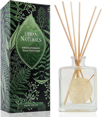 Urban Naturals Smoked Vanilla Reed Diffuser Set with Vanilla Bean, Sandalwood & Leather – 5 Ounce Sleek Black Rectangular Refillable Glass Bottle – Made in the USA