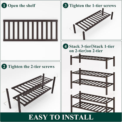 Smiry Bamboo Shoe Rack, 3 Tier Free Standing Wooden Shoe Organizer, Stackable Wood Shoe Storage Shelf for Closet, Entryway, 12 Vertical Slats, 2+1 Stack Standard Legs, 26.8"x11"x19.5", Natural