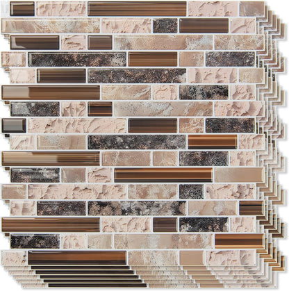 Art3d 10-Sheet Heavy-Duty Peel and Stick Backsplash, Waterproof Wall Tiles Stick on Kitchen Backsplash Living Space, Beige & White