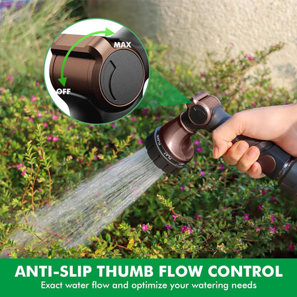 RESTMO Heavy Duty Hose Nozzle, Metal Garden Water Hose Sprayer with 7 Watering Patterns, Thumb Control, On Off Valve, High Pressure Nozzle Sprayer for Watering Plants, Car and Pet Washing, Bronze
