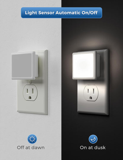L LOHAS LED Night Lights Plug into Wall 2-Pack, 0.3W Plug in Night Light, Dusk to Dawn, 3000K Soft White, Bright Nightlight Auto-On/Off, for Adults Kids Room Bedroom Bathroom Hallway Kitchen, Non-Dim