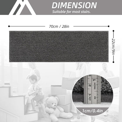 COSY HOMEER Stair Treads Non-Slip Carpet Stair Treads for Wooden Steps, Indoor Stair-Runner Rugs for Kids Elders & Pets 28"x9" (4Pc, Dark Gray)