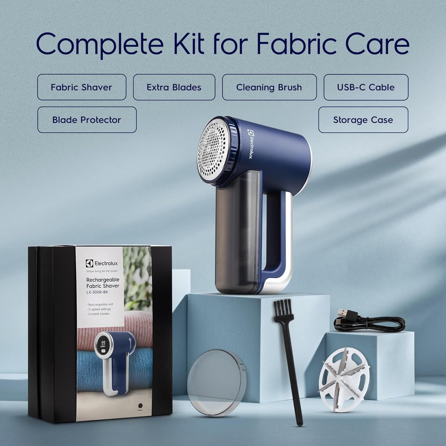Electrolux Rechargeable Fabric Shaver | 3-Speed Lint Remover for Clothes & Furniture | Eliminates Fuzz & Pilling | Electric Lint Shaver with LED Display & Type-C Fast Charging Port - Black
