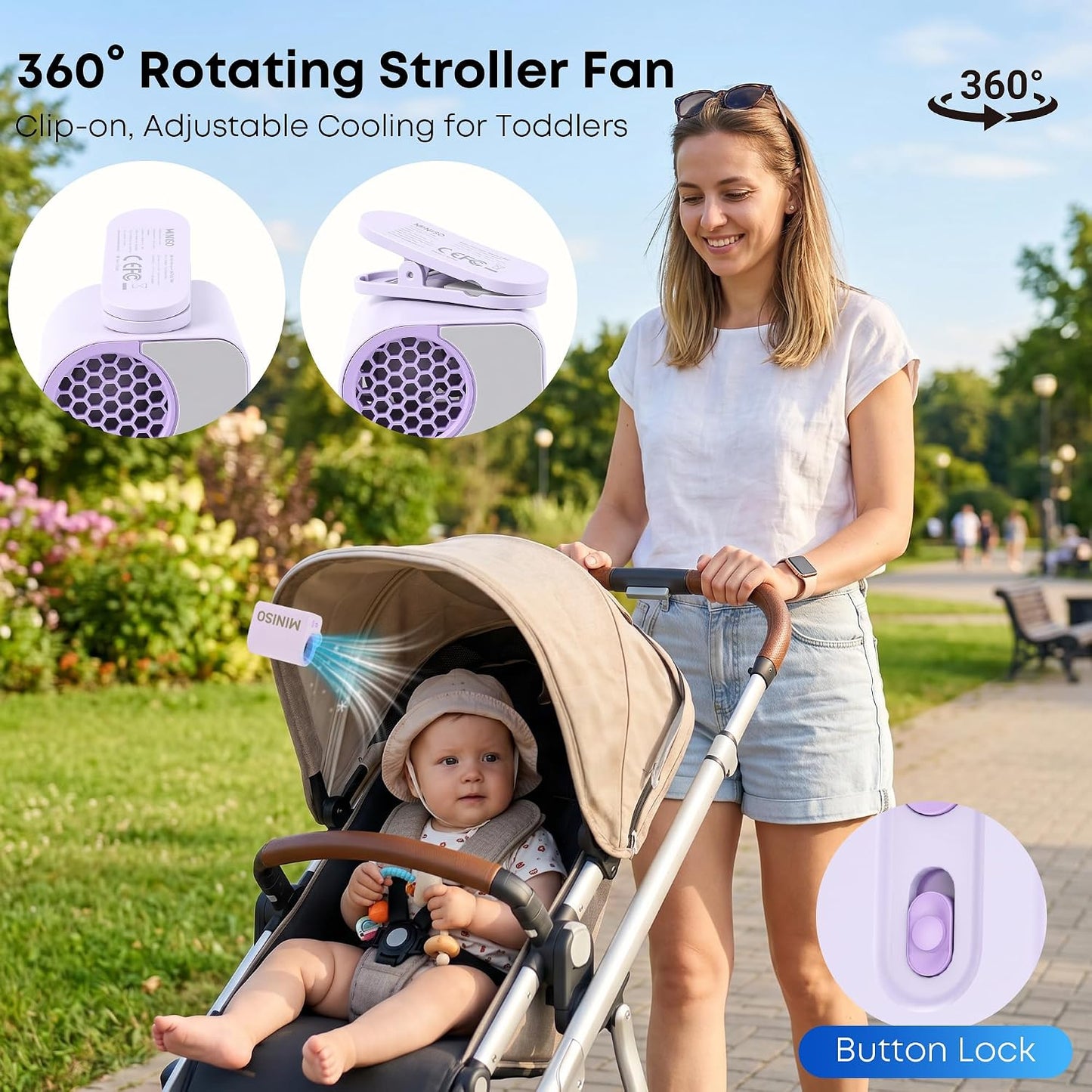 MINISO Clip On Fan Portable, 5-Speed 19500 RPM Strong Airflow Stroller Fan | Personal Fan for Waist & Skirt, Hands-Free Wearable Belt Fan Rechargeable for Travel, Camping, Hiking, Office & Outdoor