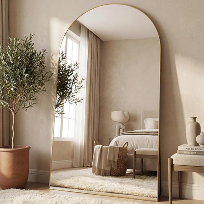 Antok 58" x19” Arched Full Length Floor Mirror, Gold Aluminum Frame, Free Standing/Wall Mount/Leaning for Bedroom, Living Room, Dressing Room