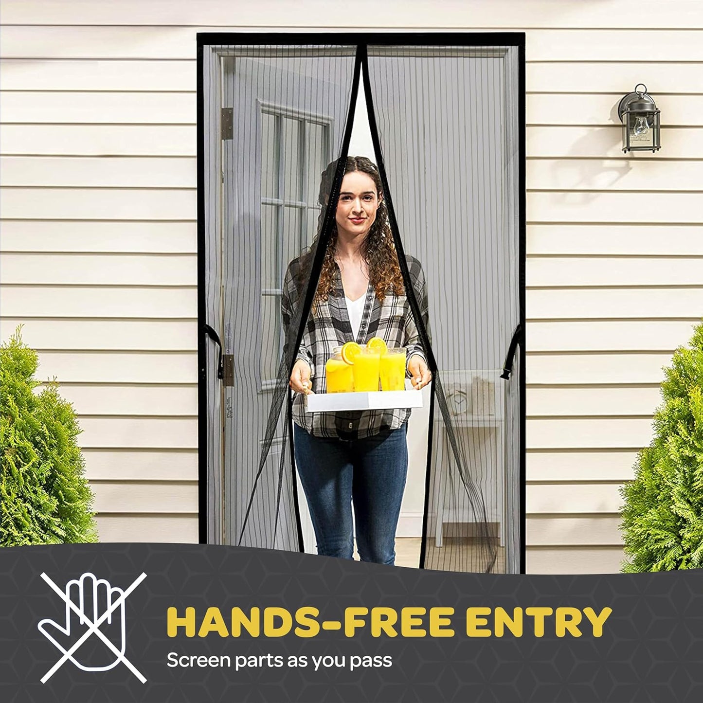 Magnetic Screen Door, Hands-Free Kid/Pet-Friendly Walk Through - Self Magnetic Closure Screen Door Mesh, Stay-Open Option with Buckles - Keeps Bugs Out Lets Breeze in, Fits Door Size (39.4" x 82.7")