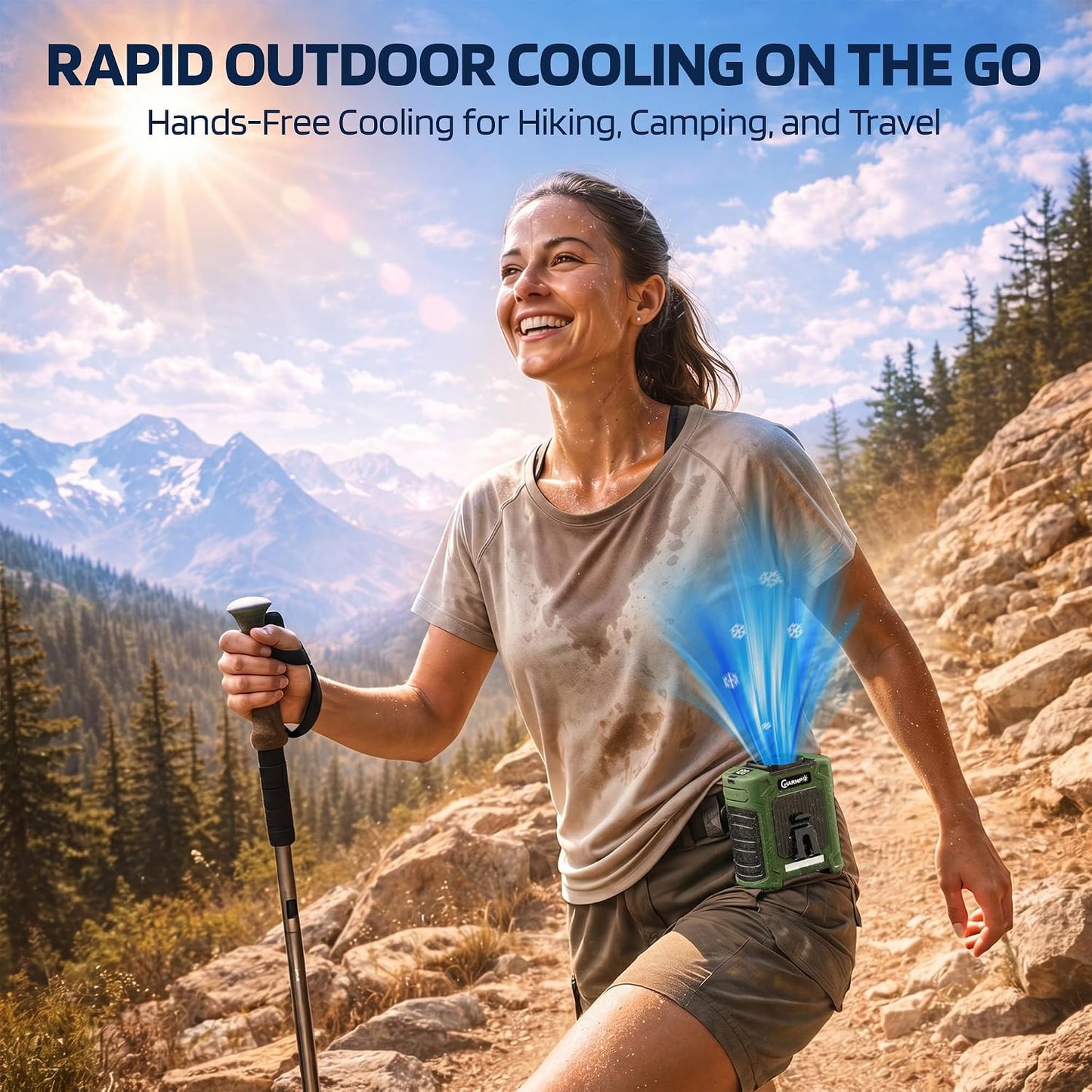 Waist Clip Fan - 5000mAh Rechargeable Portable Personal Fan, 39ft/s Ultra-Strong Wind, 29H Runtime, 5 Speeds, LED & SOS Light, for Outdoor, Camping, Hiking, Construction