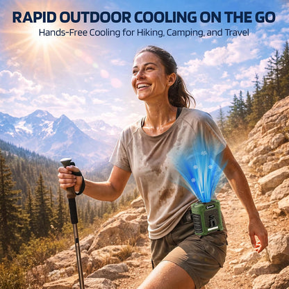 Waist Clip Fan - 5000mAh Rechargeable Portable Personal Fan, 39ft/s Ultra-Strong Wind, 29H Runtime, 5 Speeds, LED & SOS Light, for Outdoor, Camping, Hiking, Construction